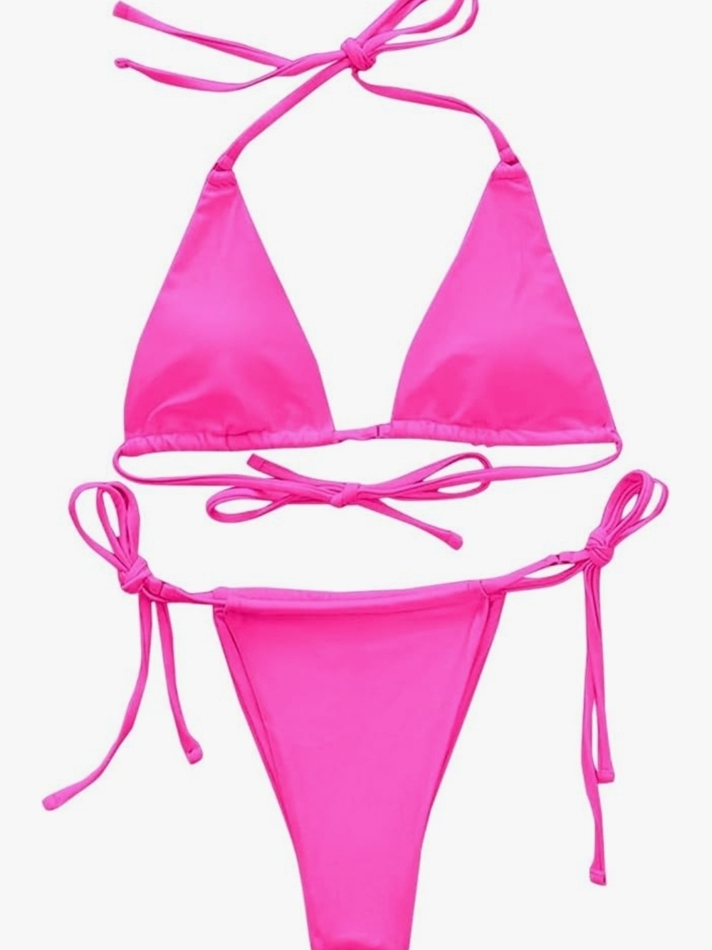 Bright Pink Triangle String Bikini Set